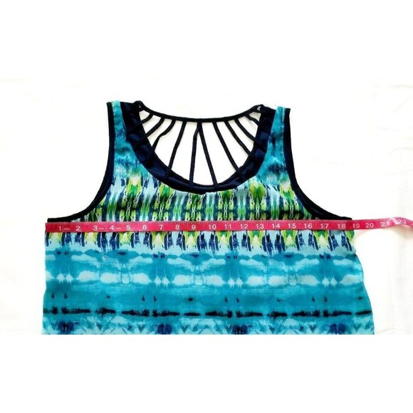 By & By Women’s Blue & Green Print Lattice Back Sleeveless Top Size Medium - Picture 11 of 13